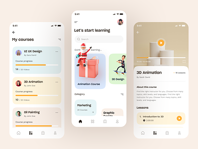 Learnguide - E-Learning Application 3d clean education edutech elearn learn learning learning app minimal design modern new design 2022 online learn remote learning
