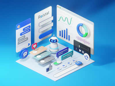 Roistat - Smart Marketing Analytics System 3d 3d art 3d icons 3d illustration 3d modeling analytics blender blender 3d blender3d chart eevee illustration roi roistat tools