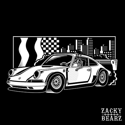 Porsche 911 design artworks blackandwhite cardesign city illustration cityscape clothing company clothing design illustrator illustrator art merch design porsche 911 shirtdesign skeleton skeleton type design skull skull art