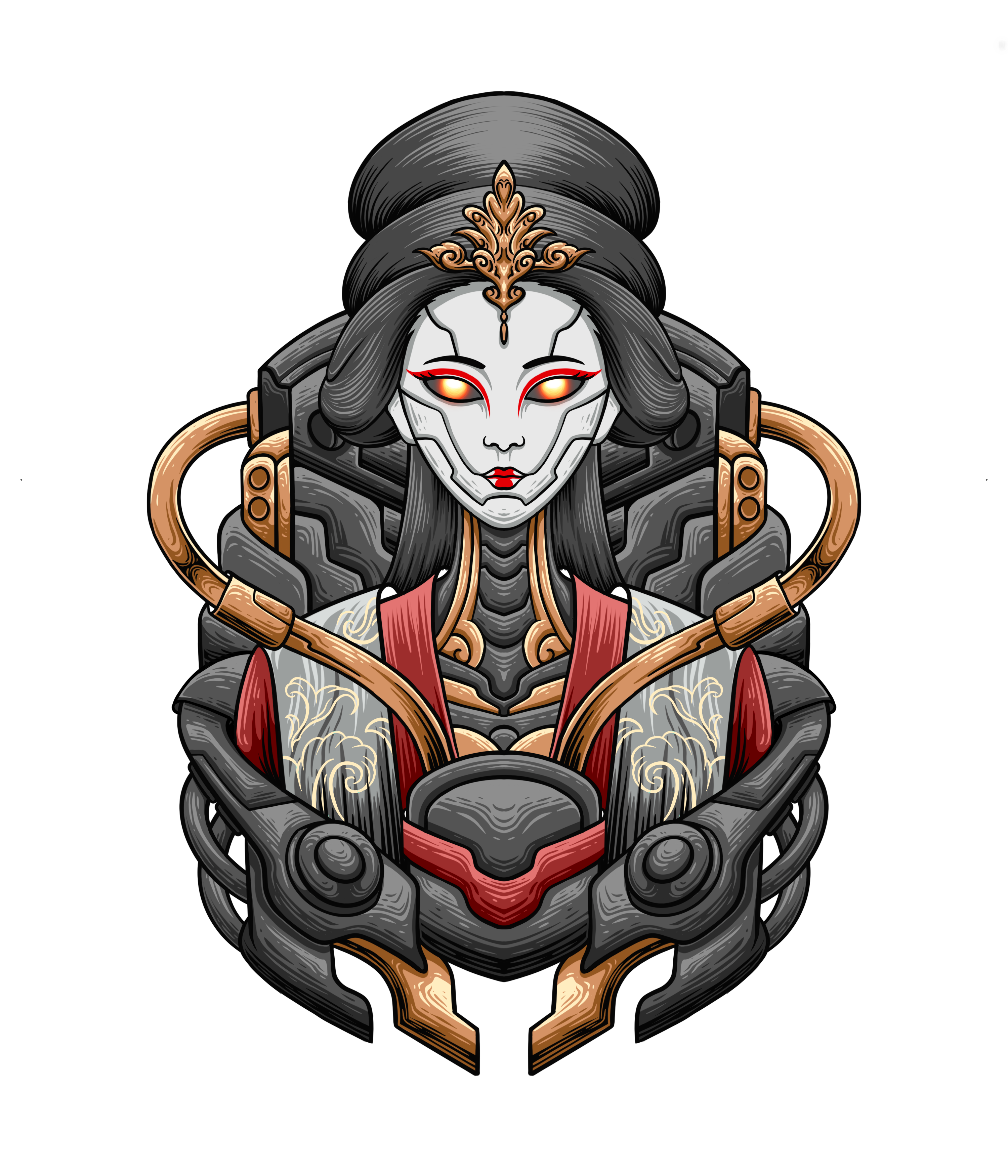 Mecha Geisha 6 animal apparel branding classic clothing culture design geisha girl graphic design illustration japanese logo machine mechanical vector woman