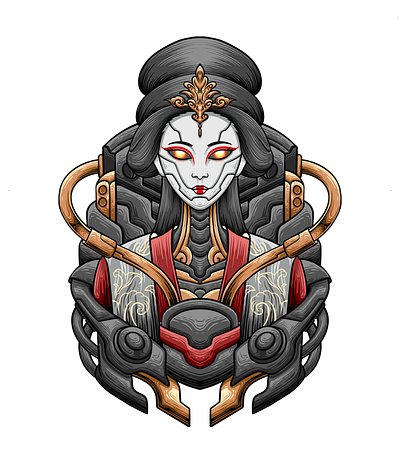 Mecha Geisha 6 animal apparel branding classic clothing culture design geisha girl graphic design illustration japanese logo machine mechanical vector woman