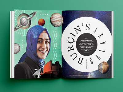 Burcin's Galaxy Spread education galaxy illustration magazine planets print space spread texas tech typography