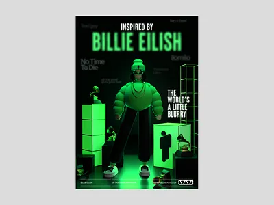 Billie Eilish poster 3d 3d art 3d model 3d poster 3dartwork billie eilish billieeilish blurry grammy music art neon colors poster poster art poster design posters render trending
