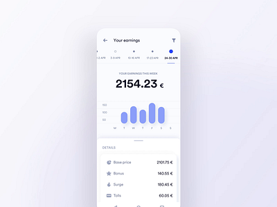 Driver Earnings History animation app app design app navigation bottom sheet breakdown cards chart chart bar design driver app earnings history interaction motion payments price list protopie ui ui design