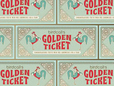 Birdcall: Golden Ticket bird birdcall butler certificate character design chicken colorado flourishes golden hamburger hen promotional restaurant restaurant branding rooster sandwiches server ticket waiter waitress