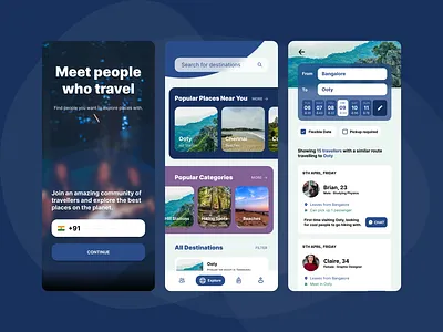 Travel mate - find people to travel with - (concept) app design figma group group travel group trip travel travel app travelling trip trips ui