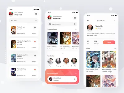 Comic App app article avenger card clean comic comic book comics design illustration ios manga marvel news profile reader reader app ui