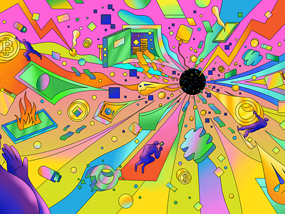 The Crypto Crash - The Guardian affinity designer black hole bright crypto crypto crash editorial editorial illustration fun graphic illustration illustrator psychedelic technology texture vector vibrant virtual virtual world vivid web3