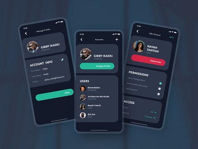 Account Management for Smart House Application app dark mode design interface profile rooms sketch smarthome smartphone ui user ux