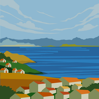 Flat illustration in Cezanne's style active cover design flat illustration nature painting poster style vector wall art