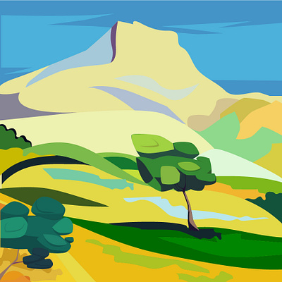 Flat illustartion in Cezanne's style cover design flat illustration nature poster style vector wall art