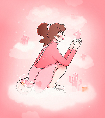 The Collector cactus character clouds collector dreamer flowers heart illustration pink poster sneakers woman