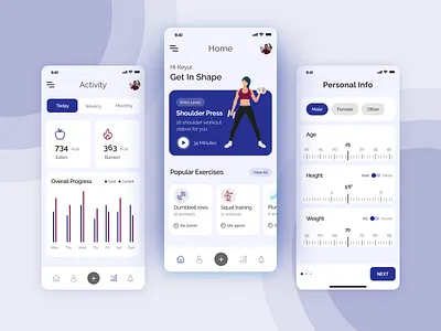 Fitness & Workout App animation appui clean design devoqdesign fitness freebie illustrator minimal mobileapp ui ui designer ui ux designer upwork