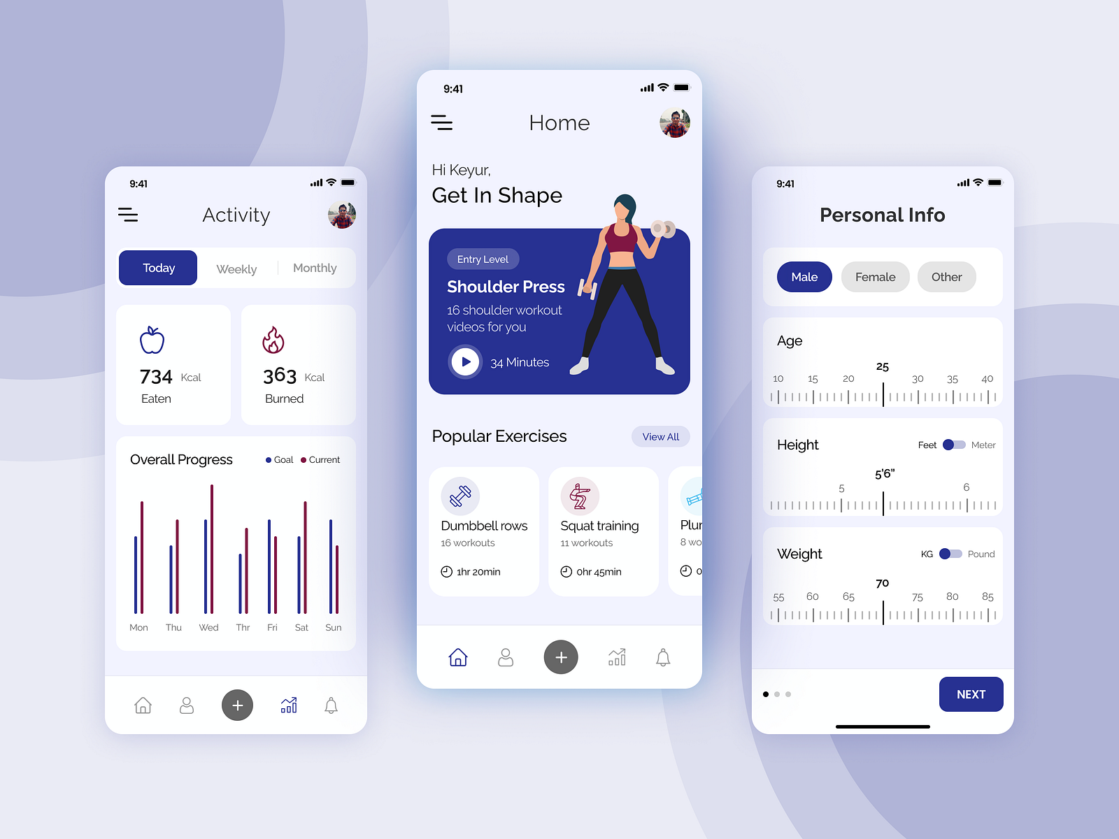 Fitness & Workout App by Keyur Vadhadia on Dribbble