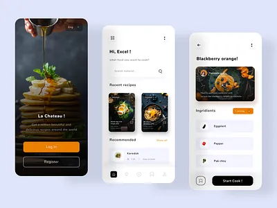 Cooking guide mobile app black clean clean ui cooking eat food food and drink ios mobile mobile app mobile application modern recipe recipe app recipes restaurant ui white