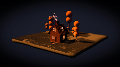 Cabin House Night-Time 3d 3d modeling 3dart b3d blender blender3d cabin design eevee isometric low poly lowpoly lowpolyart modeling render