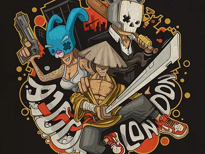 A100 London illustration art bunny cartoon character design funky gang gun illustration kirpluk london mask nike skull vector