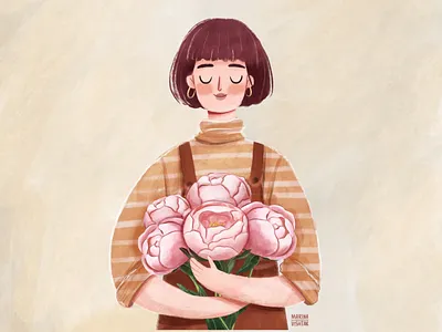 Girl with Peonies bouquet branding character character design design digital art female flowers girl girl character illustration peonies peony spring woman