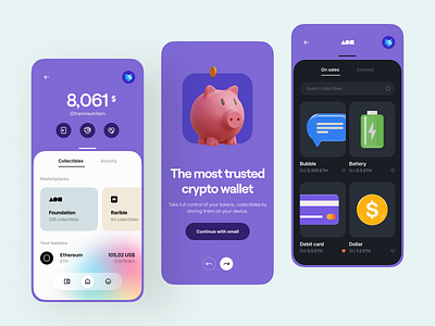 Crypto Wallet App 🐽 3d 3d illustration app clean crypto crypto app illustration marketplace minimal mobile mobile app onboarding ui ui design user interface ux ux design wallet wallet app