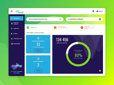 Datadrive Lead Dashboard appdesign big data solution bigdata app dashboard dashboard ui datadrive design desktop dashboard greenapp greengradient interface retargeting saas design tracking app uidesign webdesign