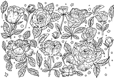 Rose Handrawn Vector Set blossom botany design element doodle drawing farmhouse garden hand drawn handdrawn rose rosemary silhouette