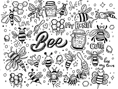 Bee Handrawn Vector Set animal animal clipart animal doodle animal element bee cat cat doodle cat element dog dog element doodle drawing handdrawn pet