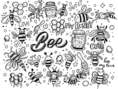 Bee Handrawn Vector Set animal animal clipart animal doodle animal element bee cat cat doodle cat element dog dog element doodle drawing handdrawn pet