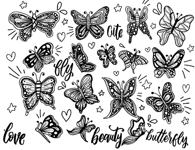 Butterfly Handrawn Vector Set animal animal clipart animal doodle animal element butterfly cat cat doodle cat element dog dog element doodle drawing handdrawn pet