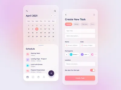 Task Managment App app calendar clean design glass glass effect glassmorphism ios managment meeting minimal mobile mobile app schedule app task task management to do list trend trend 2021 ui design