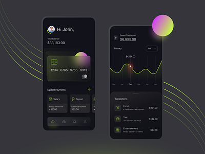 Finance Mobile App app banking charts clean credit card dark design financial financial app glassmorphism ios mobile modern payment product design statistics transactions typography ui ux