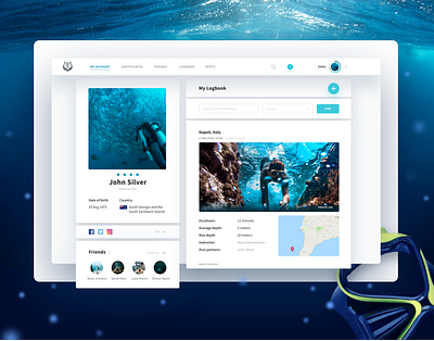 CMAS clean design dive scuba social swim ui underwater ux web