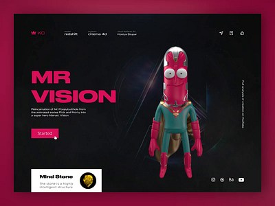 Mr Vision 3d 3d art animation cinema4d figma illustration marvel motion rickandmorty ui ux vision web design website