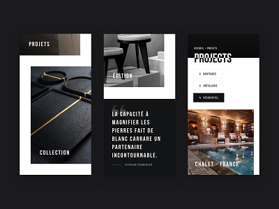 Blanc Carrare - Mobile Layout art art direction black and white bw cases cut cut font design edge lava luxury manufacture marble mobile design responsive stone ui unstructured ux webdesign