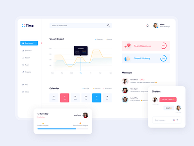 Tima - Team Management Dashboard 10clouds app blue clean dashboard design flat management red team ui ux white