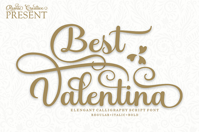 Best Valentina calligraphy card feminine flower logo script wedding white