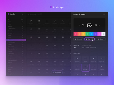 Iconic.app app app design clean clean ui dark dark app dark mode dark theme dark ui free freebie freebies icon icon design icon set iconography icons ui ui design uiux