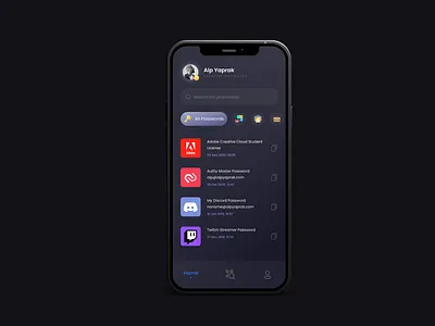 Password Concept - Home Screen daily dark ui design app home password application ui uidesign