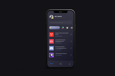 Password Concept - Home Screen daily dark ui design app home password application ui uidesign