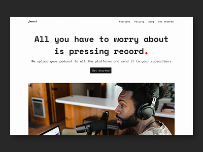 Black and white hero section for podcast platform. black and white black white design minimal podcast podcasting podcasts ui ui design ux ux design web design