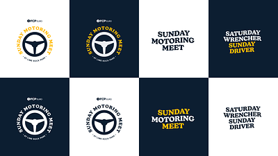 The FCP Euro Sunday Motoring Meet logo and tagline automotive badge branding event logo minimal tagline