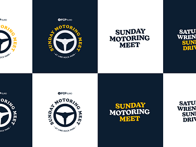 The FCP Euro Sunday Motoring Meet logo and tagline automotive badge branding event logo minimal tagline