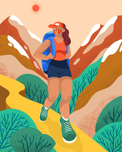 Hiking adventure character hike hiking illustration mountains nature outdoor woman