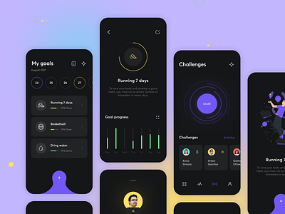 Motivation App Design apple cuberto dark experience design goal health illustration interface mobile motivation ui usability ux visual design