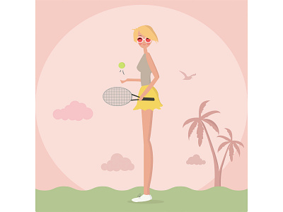 Tennis blonde cartoon clouds fitness fun girl palms play relax seagull sport spotsmen sun sunset tennis tennis ball tennis player tennis racket tennis shoes vector