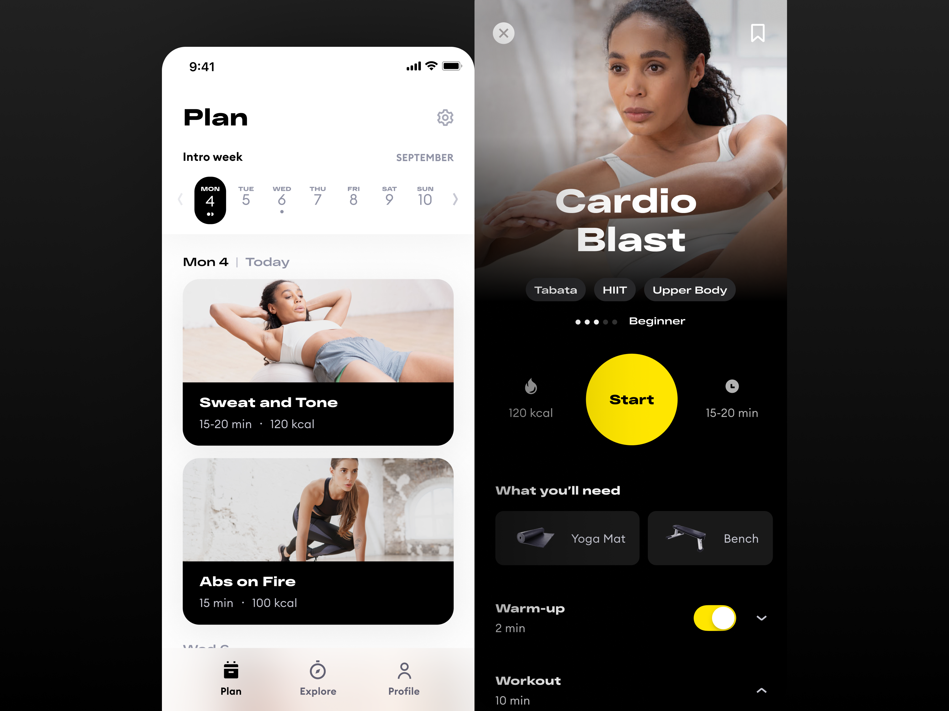 Example of Personal Fitness UI