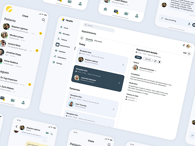 Online clinic concept app design appointment booking consulting cross platform design health healthcare high tech interface medical care medications medicine patient app platform design practical ui usability user experience user friendly ux