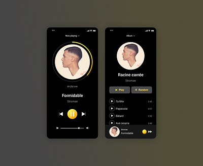 Daily UI #09 Music Player album daily ui 9 daily ui challenge dark mode dark ui music player racine carrée stromae ui ui design