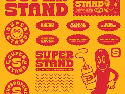 SUPERSTAND FLASH badge branding food food branding fries hot dog identity illustration ketchup logo mustard super type typography