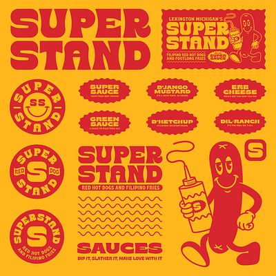 SUPERSTAND FLASH badge branding food food branding fries hot dog identity illustration ketchup logo mustard super type typography