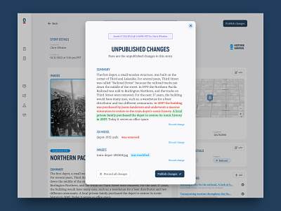 Historik Platform - Unpublished Changes blue changes crooz medi dashboard design dialog historik history interface platform tracking unpublished web website